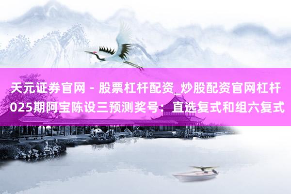 天元证券官网 - 股票杠杆配资_炒股配资官网杠杆 025期阿宝陈设三预测奖号：直选复式和组六复式